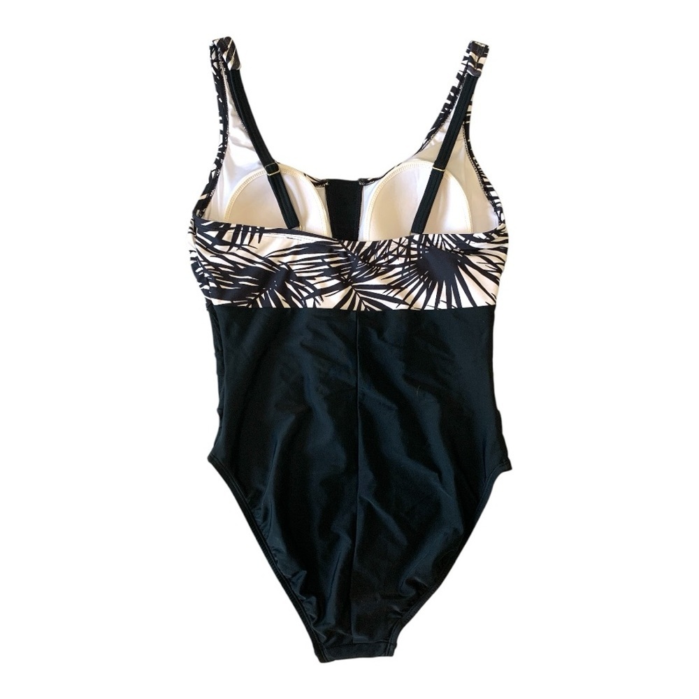 Black White Palm Print One Piece Swimsuit Tummy Control Size 10 NWT - Picture 6 of 9